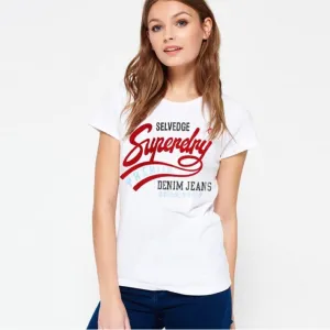 SUPER.DRY - Women 'White' Selvedge Logo Mock Applique T-Shirt SD08