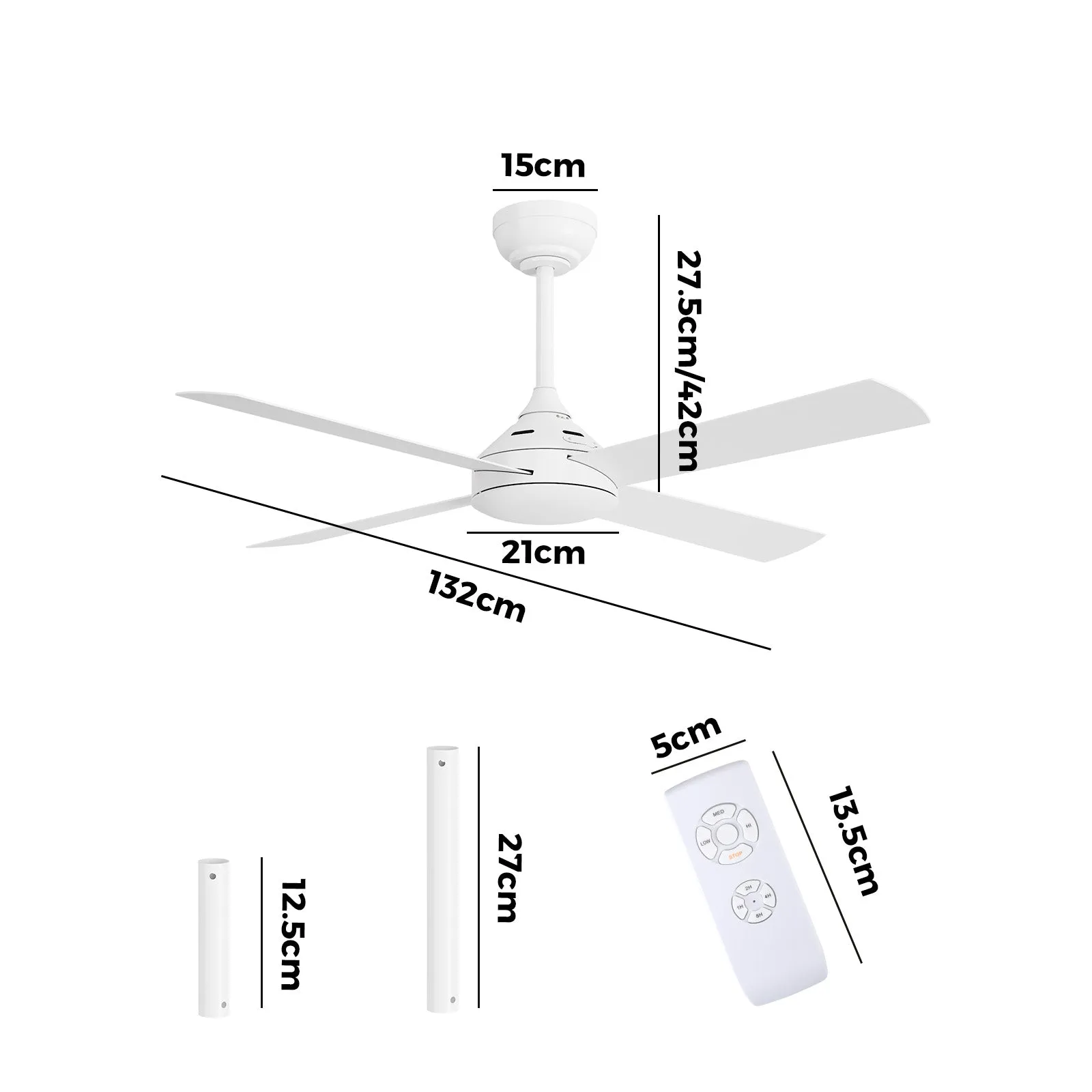 Vevare 52'' Ceiling Fan AC Motor with Remote Control Timer 4 Blades Fans White