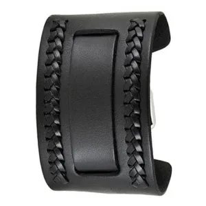 Weaved Black Leather Wide Cuff